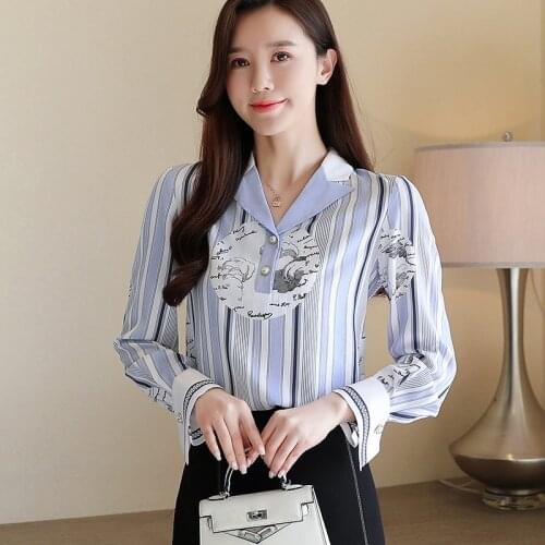 Women Blouses 2020 Fashion Long Sleeve Women Shirts Striped Print Loose Long Sleeve Shirt Womens Tops Plus Size