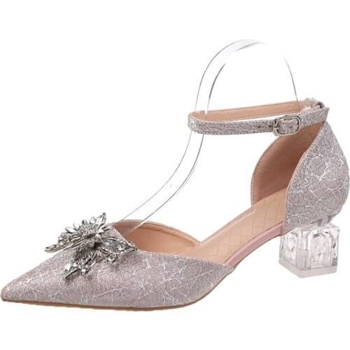 Womens Summer Sandals Baotou Sequin Butterfly Decorative Ankle Lace Transparent Heel Sandals Wear Resistant Anti Slip Sandals