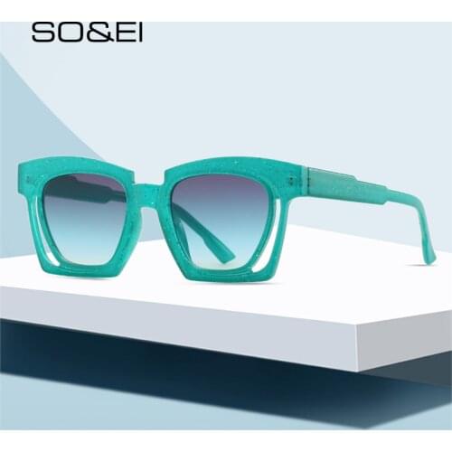 SO&EI Fashion Square Gradient Sunglasses Women Vintage Unique Hollow Eyewear Men Trending Champagne Tea Sun Glasses Shades UV400