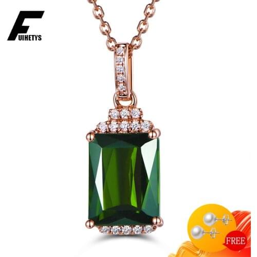 925 Silver Jewelry Necklace Rectangle Emerald Zircon Gemstones Pendant Rose Gold Color Accessories for Women Wedding Engagement