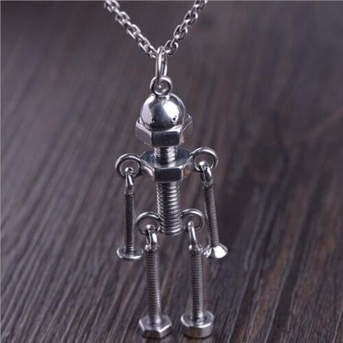 100% 925 Silver Skeleton Pendant Necklace Real Silver PUNK Pendant Necklace Man Necklace Pendant