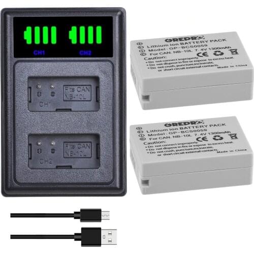 1300mAh NB-10L NB10L NB 10L Battery + Charger with Type-C Port for Canon PowerShot SX40HS SX50HS SX60HS SX40 SX50 SX60 HS 100D