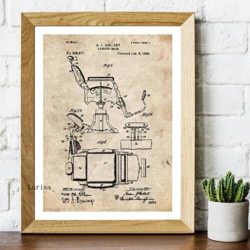 1898 Barber Chair Patent Posters Wall Art Vintage Canvas Painting Pictures Blueprint Barber Gifts Barber Shop Decor Mural