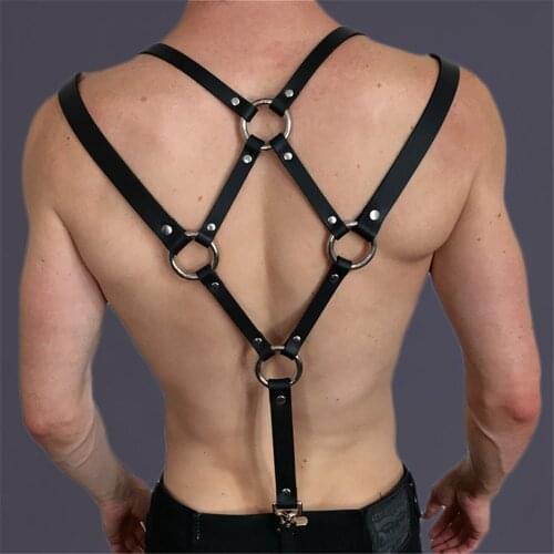 2021 Men Sexy Leather Harness Punk Gothic Sex Lingerie Exotic Accessories PU Bdsm Bondage Garter Belt Sissy Lingerie For Men