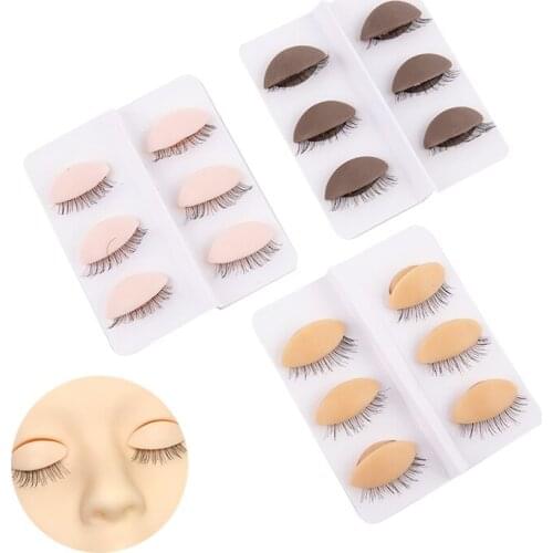 3 Pairs Replacement Eyelids Silicone Grafting eyelash extension Training Kit Makeup Mannequin Head Removable Realistic Eyelids