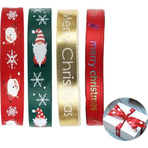 5 Yards DIY Christmas Ribbon Printed Grosgrain Ribbons for Gift Wrapping Wedding Decoration Hair Bows width 10-25mm