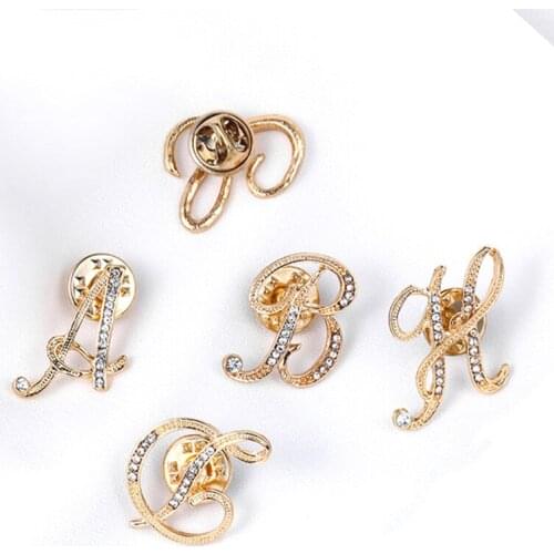 Alphabet Letters Rhinestone Brooches Pins For Women Girl Friend Luxury Personality Golden Jewelry Gifts Clothing Bag Accessories