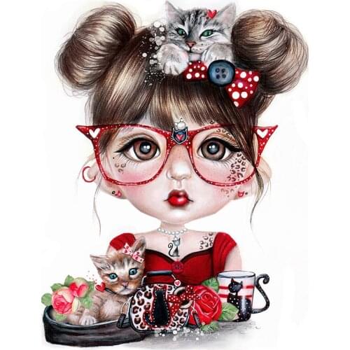 5D DIY Full Round Drill Diamond Painting Girl with Glasses Mosaic Kit Rhinestone Drawing Picture Home Decoration Art Craft