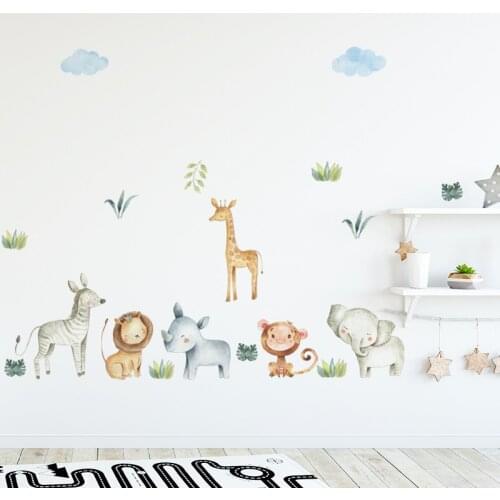 Large Ins Forest Lion Monkey DIY Wall Sticker Decoration for Baby Children Room Cartoon Mural Decals Home Decor