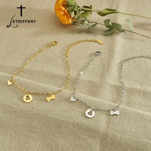 Letdiffery New Hollow Bear Heart Bone Pendant Bracelet Stainless Steel Gold Silver Color Bangle for Women Jewelry Gifts