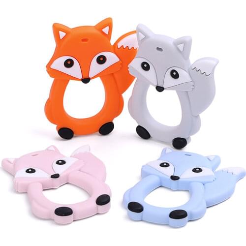 Chenkai 10pcs Silicone Fox Teether DIY Baby Rattle Pacifier Dummy Teething Nursing Animal Pendant Jewelry Sensory Toy BPA Free