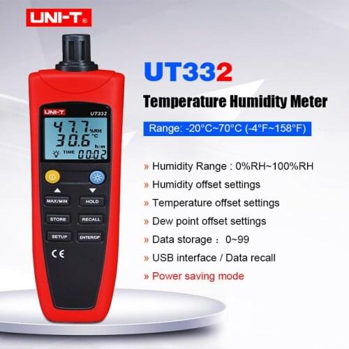 UNI-T UT332 Digital Temperature Humidity Meter Data hold Data storage with USB interface Temperature Hygrometer LCD backlight