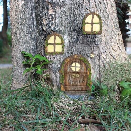 Yard Art Decor Garden Decoration Fairy Door And Windows For Garden Trees Fairy Door Kit Resin Fairy Door Windows Set