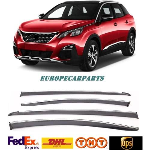 For Peugeot 3008 2016➔ Chrome Stripes Side Window Visors Sun Rain Guard Vent Deflectors 4 pieces