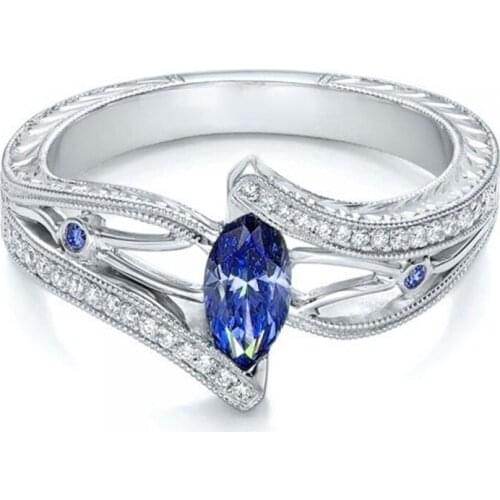 Elegant Blue oval Cubic Zirconia wedding Rings for Woman Party Finger Jewelry Accessories Gift Bijoux