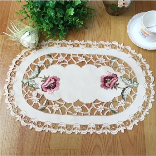 Hot Embroidery table place mat pad cloth wedding Placemat lace satin dining Doily pan Cup mug drink Coaster kitchen tableware