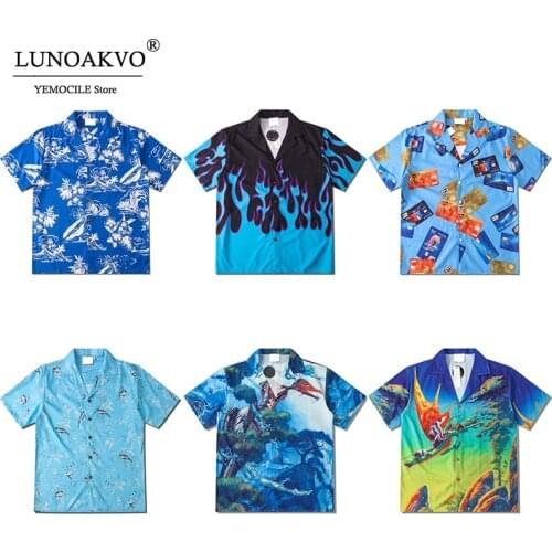 Harajuku Hip Hop Casual Shirts Turn-down Collar Printed Shirts 2021 Summer Short Sleeve Single Breasted Women Men Daily Tops