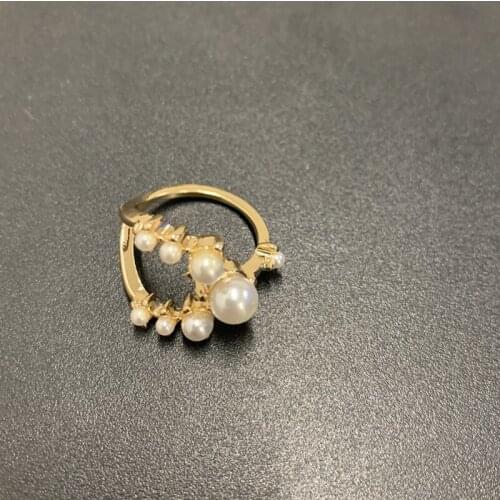 Metal Hollow Round Imitation Pearl Ring New Retro Simple Geometric Gold Color Ring For Women Jewelry Wedding Sister Party Gifts