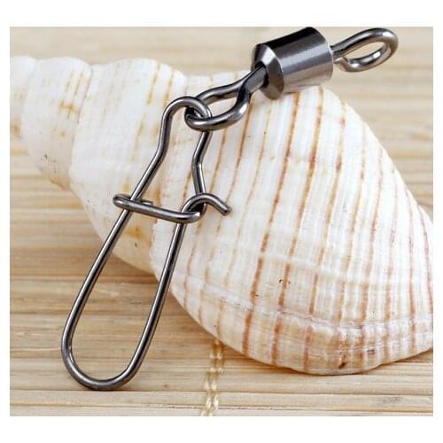 10pcs/lot Pull 8-66kg Fishing Connector Pin Bearing Rolling Swivel Stainless Steel with Snap Fishhook Lure Tackle