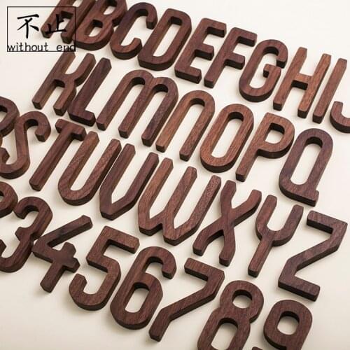 LKL 8cm High Nordic Style Walnut Log Wood Numeral Letter House Number Solid Wood Wall Decoration Door Number Name Plate