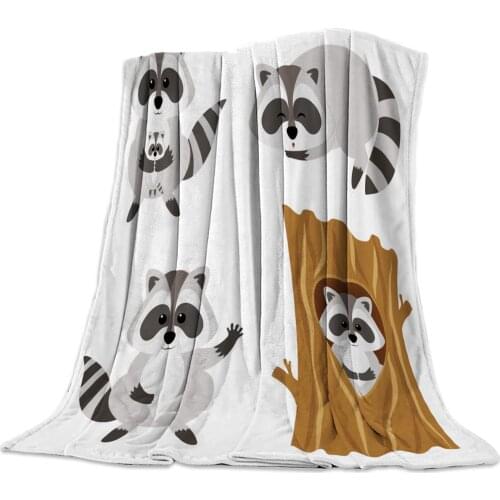 Black Gray Raccoon Cute Arbor Throw Blanket Portable Soft Sofa Blanket Warm Microfiber Flannel Blankets for Beds
