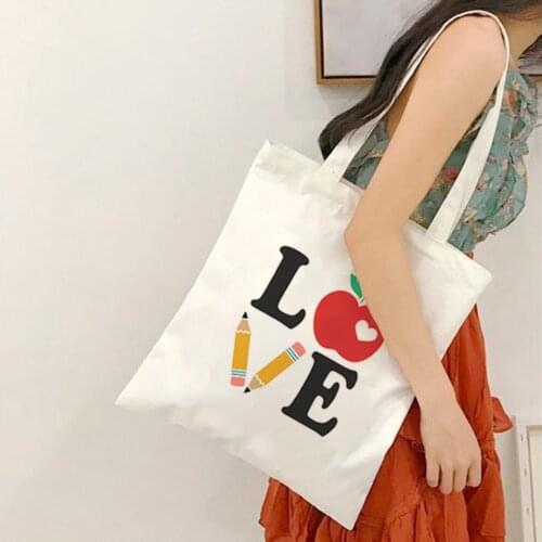 Fashion Eco Teacher Canvas Shoulder Bag Reusable Shopping Tote Bag Book Bag Foldable Shopper Bag Travel Gift for Teachers Day