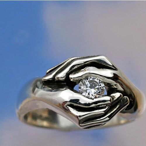 Fashion Bohemian Silver Plated Rings for Women Crystal In Your Hands Couple Promise Gift Finger Ring Wedding Jewelry Wholesale