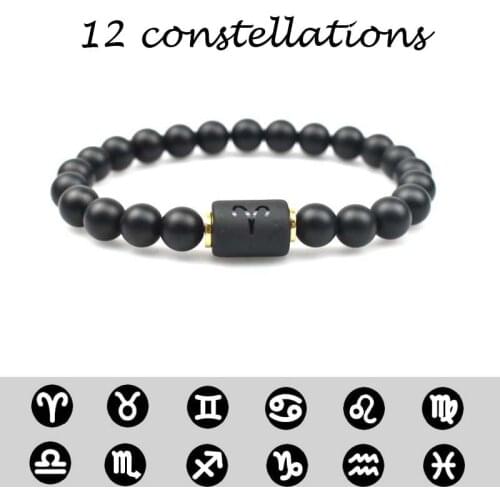Trendy Black Frosted Stone 12 Constellation Couple Bracelet Charm Mens Bracelet Ladies Couple Lucky Bracelet Fashion Jewelry