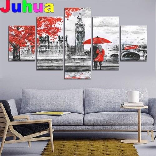 Diamond Painting Couple Umbrella Paris Tower Diamond Picture full square round Diamond Embroidery Romantic fairy tale 5 piece Se