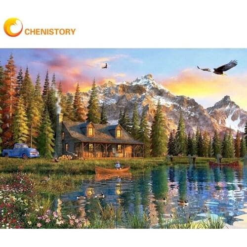 CHENISTORY Diy Painting By Number House Drawing On Canvas HandPainted Natural Scenery Art Picture By Number Adult Kit Home Decor