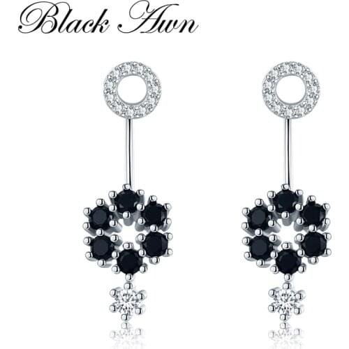 New Career 925 Sterling Silver Flower Row Black Spinel Trendy Engagement Earrings for Women Fine Jewelry Bijoux I029