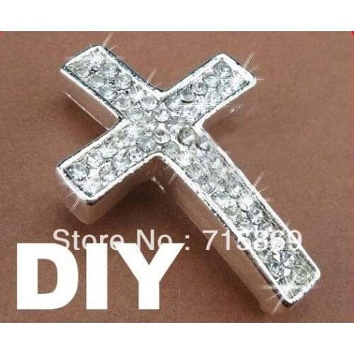 Wholesale 100pcs/lot Curved Side Ways Crystal Rhinestone Cross DIY Bracelet Connector Sli Free Shipping