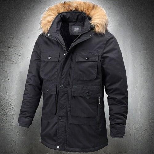 Winter Jackets for Men Fur Collar Parkas Men Winter Outdoor Jacket Multi-pockets Warm Coat Outwear Overcoat Men Cotton Coat