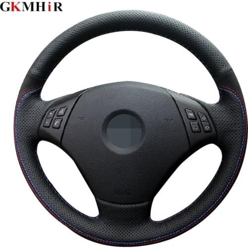 Hand-stitched Black Genuine Leather Suede Car Steering Wheel Cover For BMW E90 320 318i 320i 325i 330i 320d X1 328xi 2007