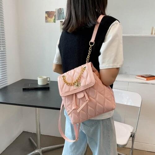 Simple Solid Color PU Leather Backpacks For Women 2021 Fashion Female Small Chain School Teenagers Girls Backpack