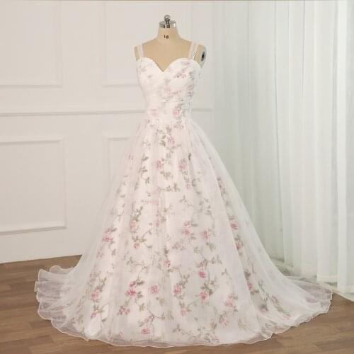 Jiayigong Floral Print Wedding Dress Plus Size Sleeveless Sweetheart Pleats Beading Sequins Robe Mariee Flower Wedding Dresses