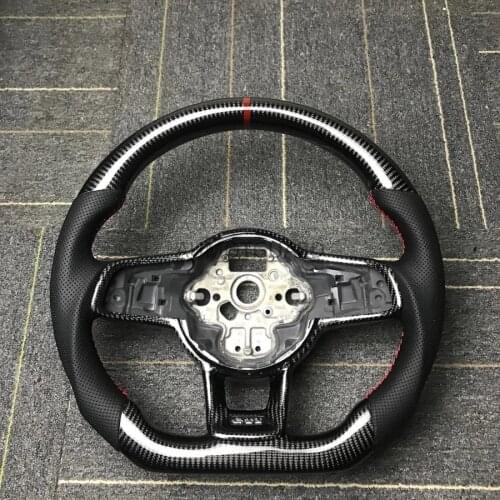 Carbon Fiber Steering Wheel Perforated Leather with For Golf GTI MK7 Steering Wheel Replacement Red Top