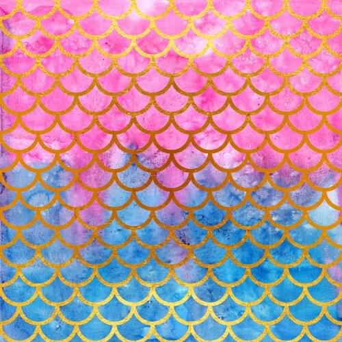 Fairy Tale Mermaid Theme Gradual Pink And Blue Fish Scales With Gloden Rim Backdrop For Baby Shower Wedding Party Photo Props