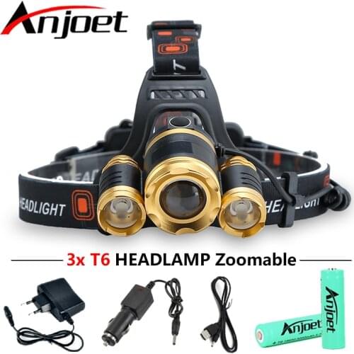 LED Headlamp Zoomable 13000Lm T6 Head Flashlight Torch Sensor Rechargeable Head Light Forehead Lamp Head Fishing Headlight