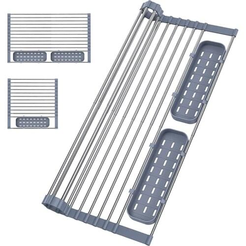 Expandable Roll Up Dish Drying Rack, Foldable Stainless Steel Dish Drying Rack Drainer Over The Sink For Kitchen