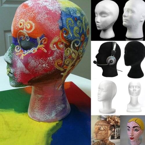 Female White Deflection Head Polystyrene Styrofoam Foam Head Model Stand Wig Hair Hat Headset Mannequin Head Display Stand Rack