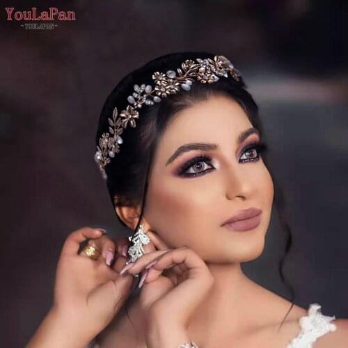You La Pan HP355 Bridal Crystal Headband Women Tiara Golden Pearl Hair Piec Alloy Flower Headpiece Hair Jewelry Hair Accessories