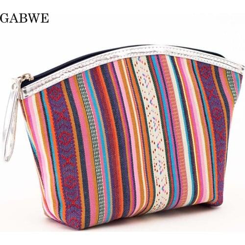 GABWE Female Vintage Cosmetic Bag Cotton Portable Retro Makeup Bag Beauty Organizer Travel Pouch Necessarie Toiletry Wash Bag