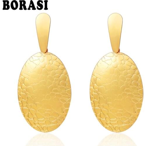BORASI Long Dangle Earrings For Women Trendy Rhombic Ethnic Stainless Steel Gold-Color Large Earrings Female Elegant Jewelry
