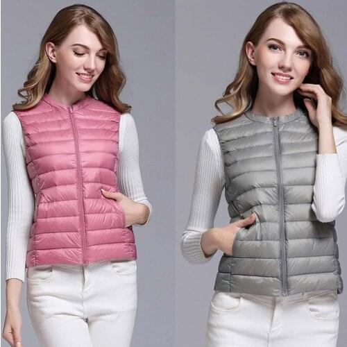 Autumn White Duck Down Womens Short Vest Jacket Sleeveless Portable Office Lady Women Vests Coats 2021 Winter Waistcoat Female