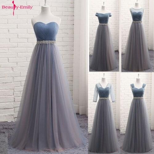 Beauty-Emily Hot Tulle V Neck Evening Dresses Long For Women 2020 Elegant Formal Party Dress A-line Prom Gown Plus size Vestido