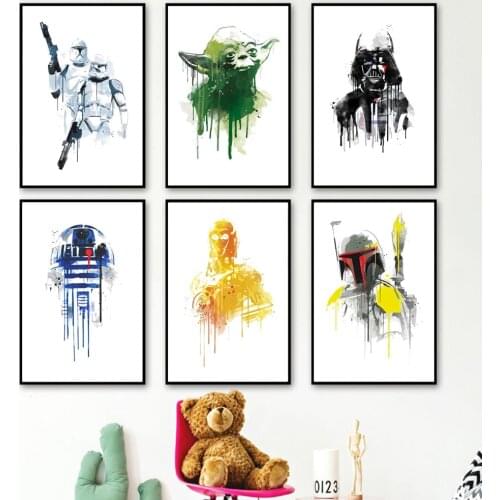 Star Wars Watercolour Yoda Jedi Knight Canvas Wall Art Darth Vader Prints Poster Painting On Home Decor Mural Pictures Cuadros