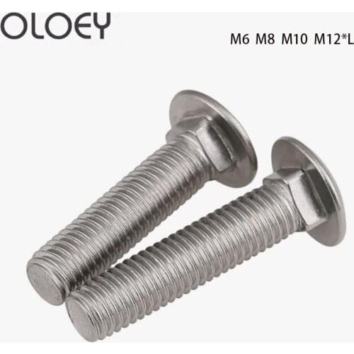 1~15PCS M6 M8 M8 M12 304 Stainless Steel Big Horse Carriage Bolt Semicircular Square Neck Screw Shelf Screw Flat Head Square