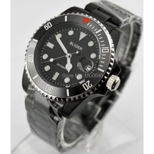 40mm black dial Style PVD steel case Steel base Ceramic Bezel sapphire glass blackd Folding buckle Automatic mens watches