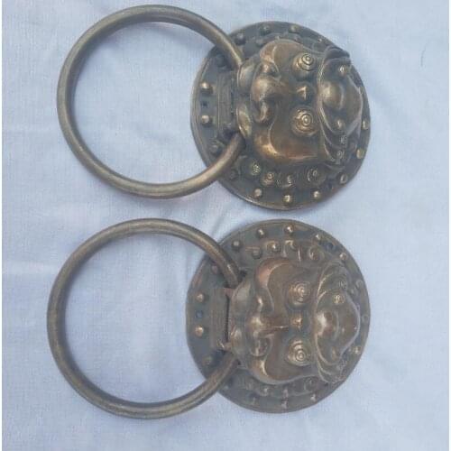 Home door decoration accessories,Collection 1 Pair Chinese Old Bronze tiger Door bell,Antique style Metal Knocker